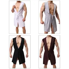 Мужской летний ледяной Шелковый банный халат-кимоно с капюшоном без рукавов открытая передняя Легкая однотонная цветная Пижама с поясом