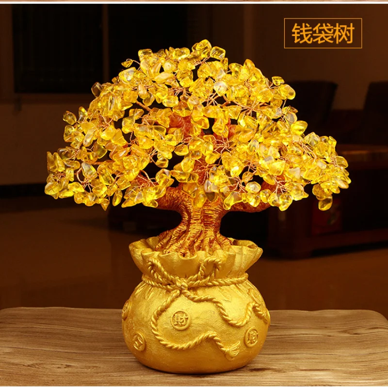 Ornament Crafts Resin Ornaments Resin Crafts Crystal Stone Ornament 19/24cm Lucky Tree Wealth Yellow Crystal Tree Natural Money Ornaments Bonsai Style Wealth Luck Feng Shui Ornaments Craft