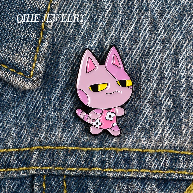 QIHE JEWELRY Pink Cat Girl Brooches Pins Cute Flower Dress Hard Enamel Metal Denim Clothes Badges pets lover Gifts | Украшения и