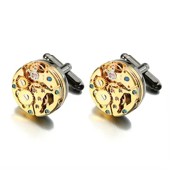 

Gold Color Stainless Steel Immovable Watch Cuff links Steampunk Gear Watch Mechanism Cufflinks for Mens Shirt Cufflink