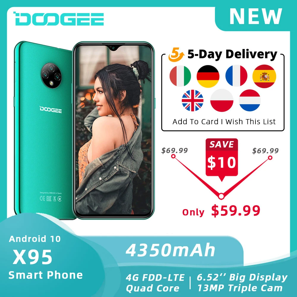 DOOGEE X95 мобильный телефон Android 10 OS 4G LTE мобильные телефоны 6 52 &quotMTK6737 16 Гб ROM Две sim