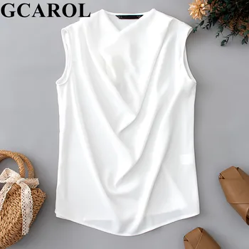 

GCAROL Women Ruffled V Neck Sleeveless Blouse Elegant OL Spring Summer Multi Occasions Tops Simple Classic Basic Shirt