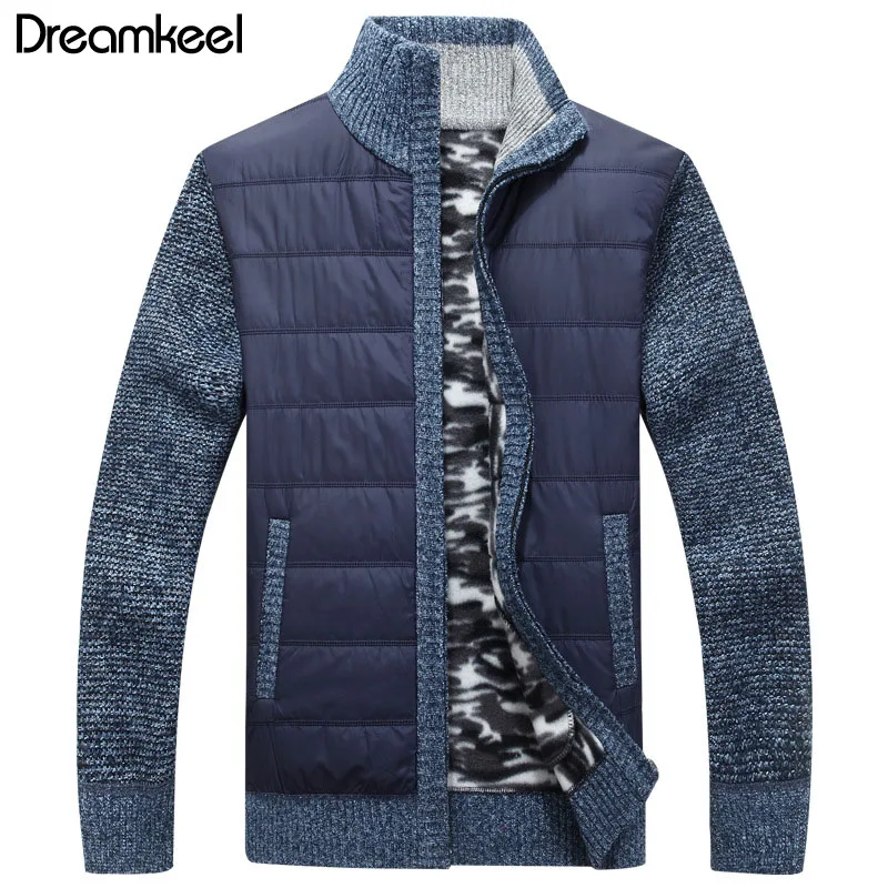 New Men's Thick Sweater Coat Male Autumn Winter Down Sweatercoat Black Blue Gray Zipper Sweater Jacket Outerwear Y