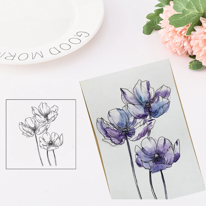 

Clear Stamps 3pcs Flowers Rubber Transparent Stamp Silicone Scrapbooking for Card Making Album Craft Decoration New 2019 Stamp