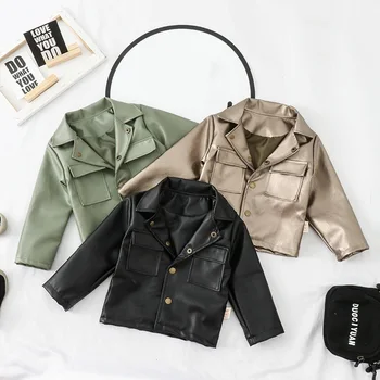

Kids Spring and Autumn Clothes Boys Casual PU Jackets 2020 New Cool Children Fashion Coats Girls Solid Costumes Suit