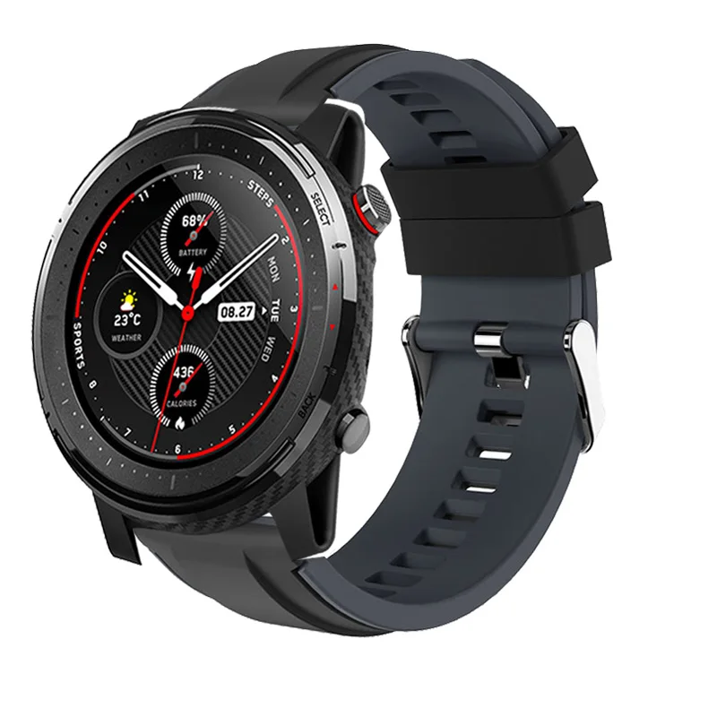 Спортивный силиконовый ремешок для часов xiaomi huami Amazfit stratos 3 ремешок 22 мм двойная цветная стальная пряжка для Amazfit pace/stratos 2 2s