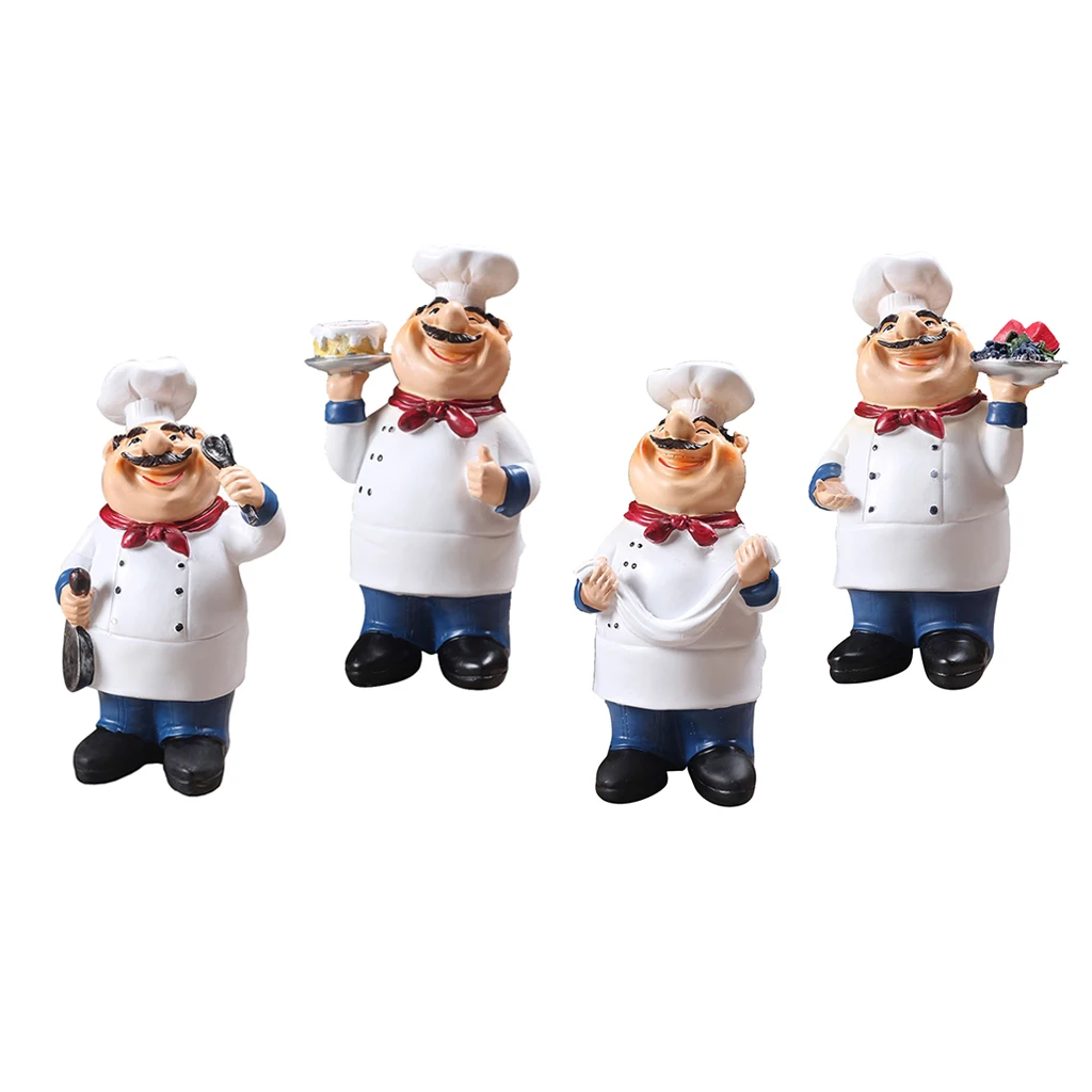 4Pcs Chef Adornment,Kitchen Resin Ornaments,Chef Statue Sculpture for Collectible Figurine