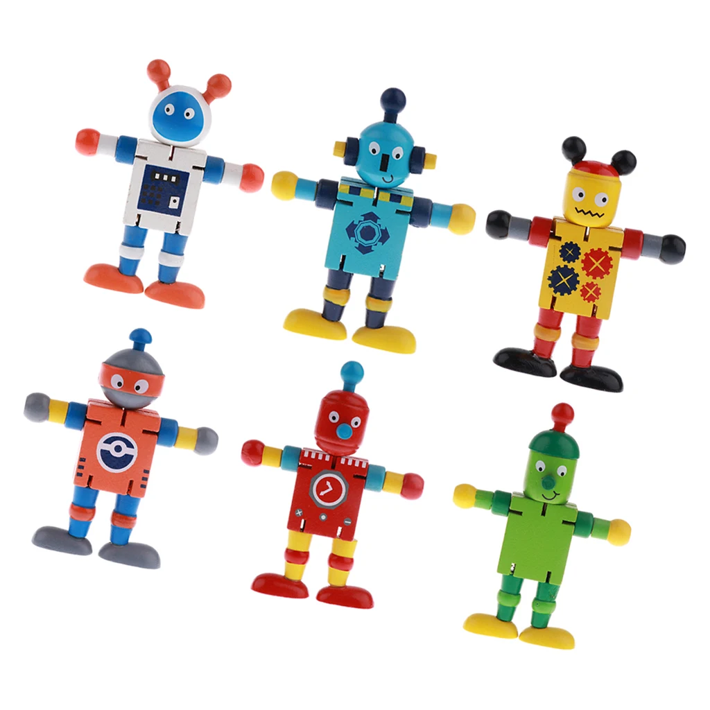 6 шт. Дерево орех куклы роботы Действие игрушки гибкие суставы Poseable подарок для детей