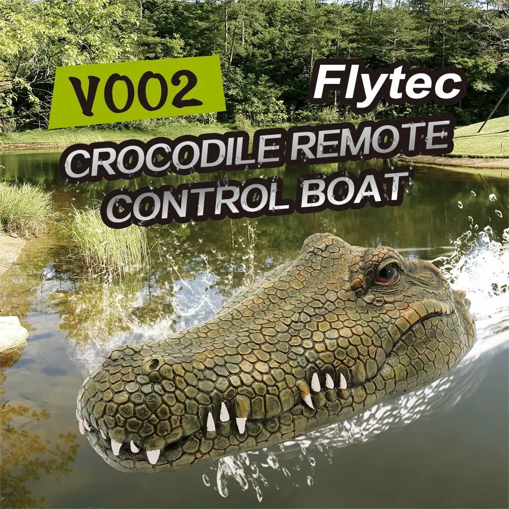 

Flytec V002 RC Boat 2.4G Remote Control Electric Racing Boat for Pools with Simulation Crocodile Head Spoof Toys RC Ship for Kid
