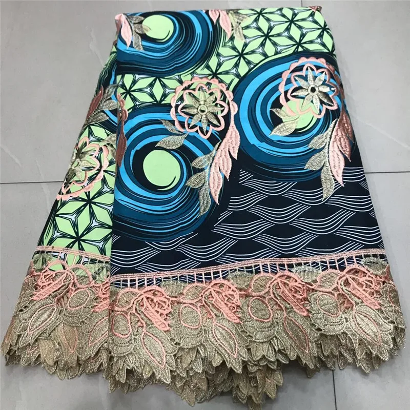 

2020 High Quality New Arrival Ankara 100% Cotton Wax Lace Wax Fabric African Embroidery Dutch Wax With Lace Fabric ZQ030301