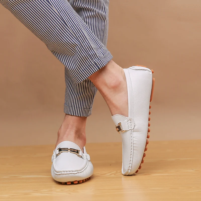 Penny Loafers Men Leather Shoes Men Moccasins Boat Shoes Slip On Mens Driving Shoes Loafer Soft Mocasines Hombre Black White
