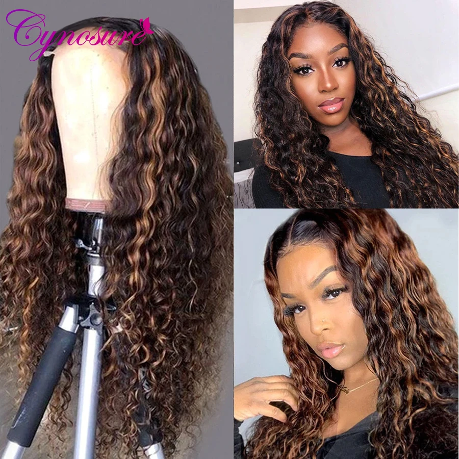 Cynosure #4/30 Highlight Lace Front Human Hair Wigs For Black Women T Middle Part Brazilian Water Wave Frontal Wig Remy | Шиньоны и