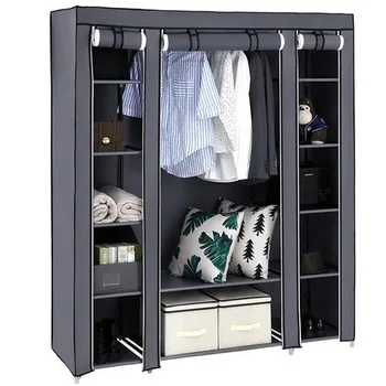 

Portable Clothes Closet Wardrobe Storage Organizer with Non-Woven Fabric Quick and Easy to Assemble Beige/Black/Gray