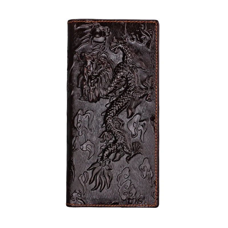Top Qaulity Genuine Leather Long Wallet 3D Dragon Style Card