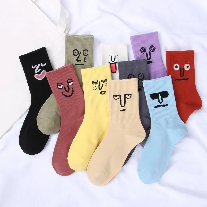 

1/3 Pairs Women Fashion Fun Cute Cotton Casual Comfortable Cartoon Funny Facial Expression Socks