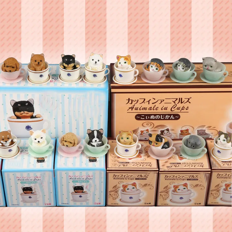 

8pcs/set Children Teacup cat&dog decorative Action Figures vinyl doll decoration 3cm with retial box WJ01