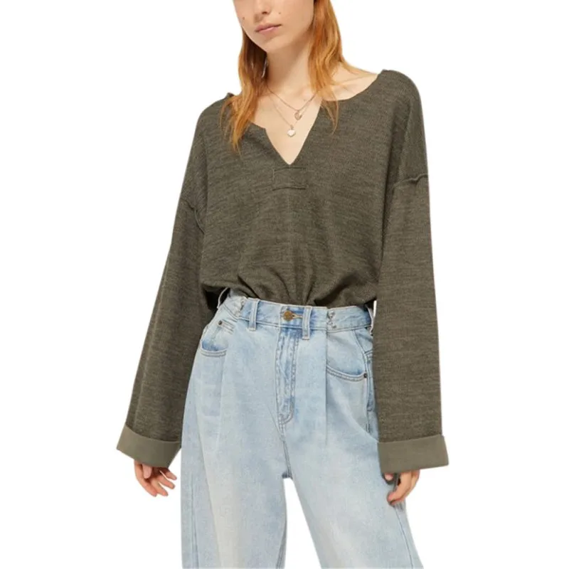 

Women Autumn Sweater Solid Color V Collar Long Sleeve Pullover Tops 2019 Winter Clothes Women Loose Casual Knitted Sweaters