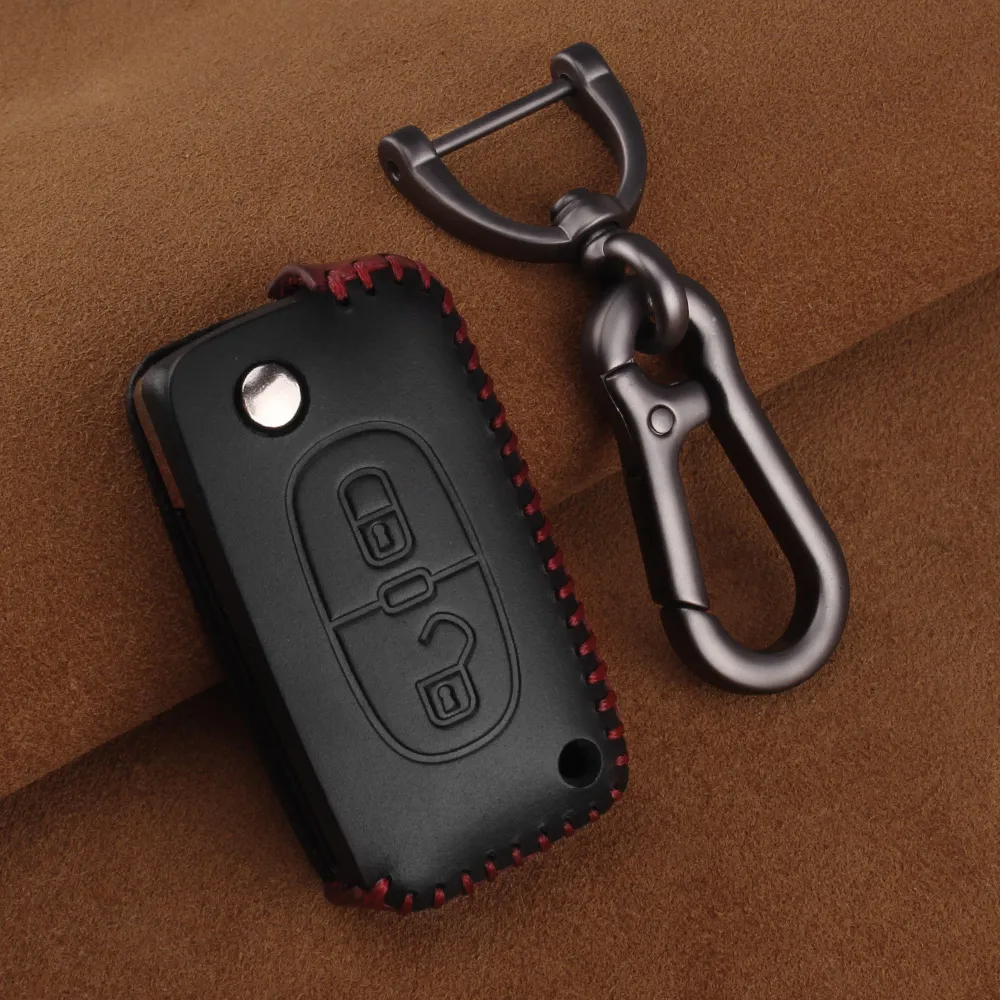 2 buttons Black KEYYOU пульт дистанционного управления 2 кнопки Автомобильный ключ кожаный Стильный чехол для PEUGEOT 207 307 407 408 для CITROEN C2 C3 C4 C5 C6 авто ключ сумка - Название цвета: 2 buttons Black