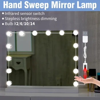 

USB Touch Dimmable Led Smart PIR Control Makeup Mirror Lamp 12V Led Hand Sweep Sensor Dressing Table Lamp Led Bedroom Wall Light