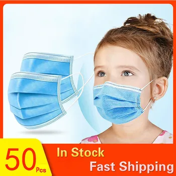 

10/50/100pcs Children Face Masks Blue 3 Layer Disposable Pink Soft Breathable Kawaii Nonwoven Boys Girls Elastic Mouth Mask