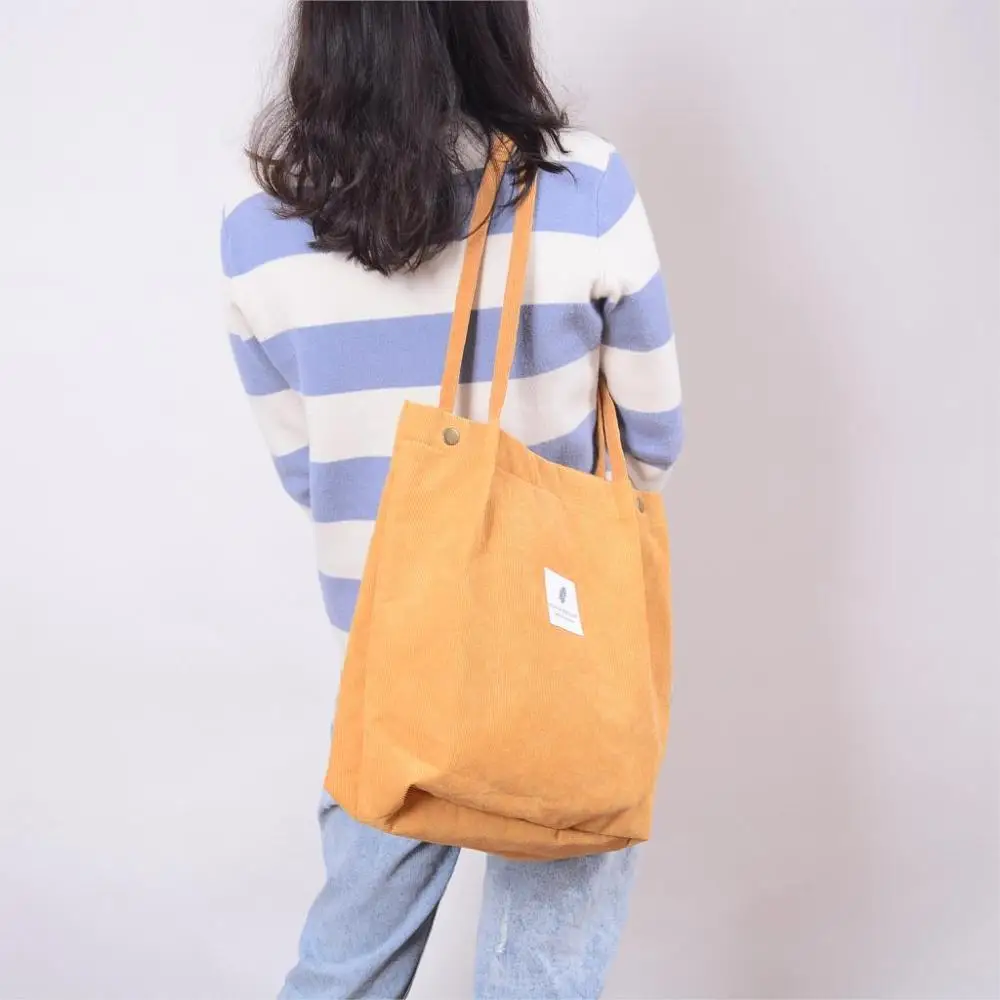 Corduroy Totes Bag shopping bag WantGor Women's Shoulder Handbags Big Capacity quality Shopping Bag Student book bag - Color: C