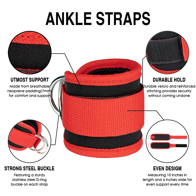 Best Ankle Straps For Cable Machines Double D-Ring Adjustable Neoprene Premium Cuffs To Enhance Legs, Abs & Glutes For Men & Women