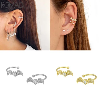 

1 Pair 925 Sterling Silver Ear Cuff Trendy Insect Bat Bee AAAAA Zircon Earrings For Women Daily Jewelry No Piercing Earcuff W4