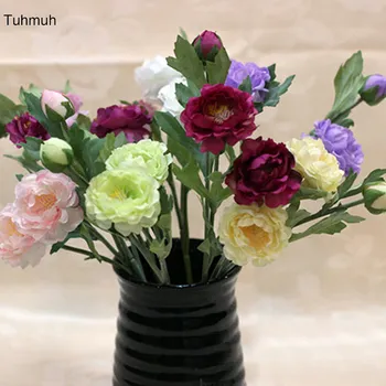 

10pcs Silk Artificial Lotus Flowers 3 Heads Fake Flower Branch Plants with Leaf Home Vases Decor Wedding Bouquets