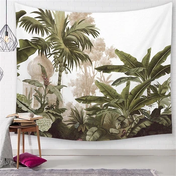 

Green Leaves Tropical Tree Tapestry Wall Fabric Nature Palm Tree Beach Tablecloth Landscape Cactus Wall Picture Tapestries Cloth