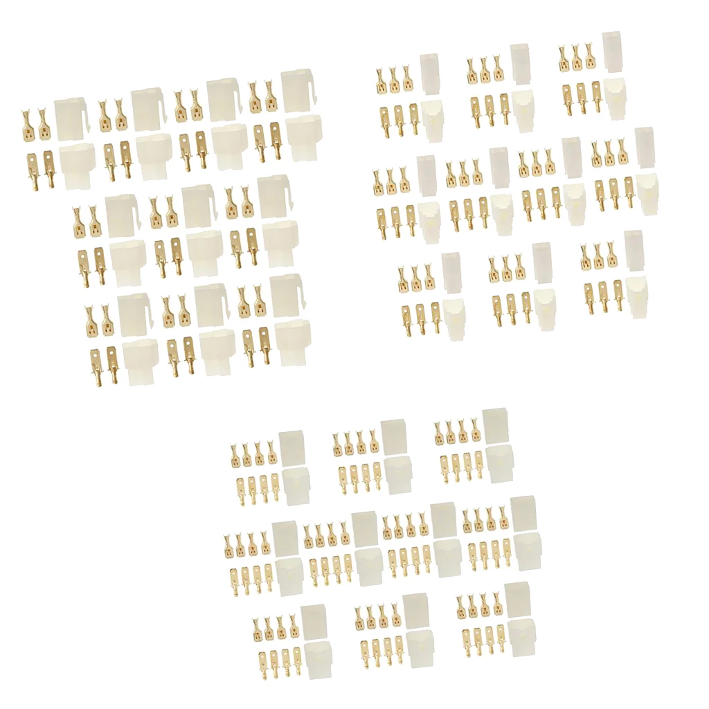 30 Kits 6.3mm 2 3 4 PIN Brass Crimp Terminal Cable Locking Tab Spade Connector