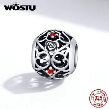 

WOSTU Rose Flower Beads 100% 925 Sterling Silver Openwork Charms Fit Women Original Bracelet Pendant Necklace Jewelry FIC1442
