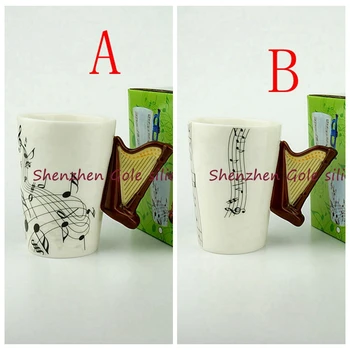 

60pcs/lot Harp Ceramic Cup Personality Music Note Milk Juice Lemon Mug Coffee Tea Cup Christmas New Year Gift
