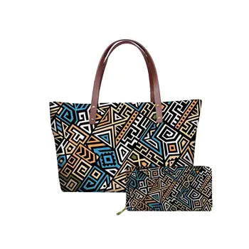 

HYCOOL Custom Women Travel Tote Handbags Polynesian Traditional Tribal Fashion Luxury PU Leather Hand Bags Wallet Purse Set