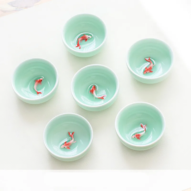 Стильный чайный набор Celadon с рыбками, пузатый чайник Kungfu, удобный для путешествий чайный набор, Офисная Бытовая Питьевая утварь WSHYUFEI - Цвет: As shown