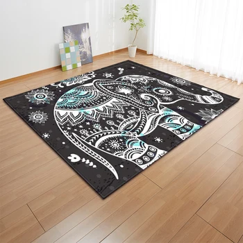 

Southeast Asian Style Carpet Living Room Decorative Elephant Pattern Parlor Anti-slip Floormat Children Play Bedside Area Rug