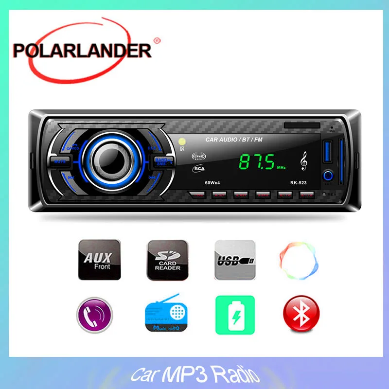 RK-523 автомобильный стерео аудио MP3 плеер Поддержка USB/SD/Card Reader Bluetooth FM функция 4 колонки DC12V для автомобиля Черный