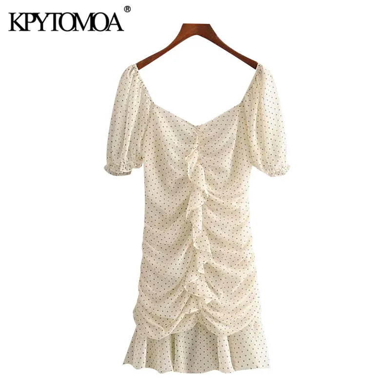 KPYTOMOA Women 2020 Chic Fashion Polka Dot Ruffles Pleated Mini Dress Vintage V Neck Short Sleeve Female Dresses Vestidos Mujer KPYTOMOA Women 2020 Chic Fashion Polka Dot Ruffles Pleated Mini Dress Vintage V Neck Short Sleeve Female Dresses Vestidos Mujer