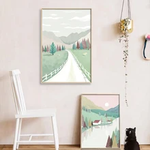 Cartoon Idyllic Landscape Canvas Poster Home Wall Decor Picture Modern Print Paintings Kid Art For Children Living Room Bedroom