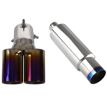 

2 Pcs Universal Car Vehicle Exhaust Muffler Steel Tail Pipe:Bending Double Tube
