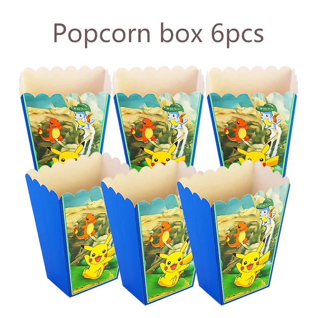 Pokemon Birthday Party Tool Props Straw Banner Baby Shower Party Supplies Wedding Balloon Decoration Pikachu Topper Boy Surprise 6PCS popcorn box