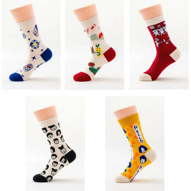 SP& CITY, 5 пар, женские милые носки до щиколотки с рисунком из мультфильма, унисекс, цветные хлопковые хипстерские носки для скейтборда, мужские и женские креативные носки