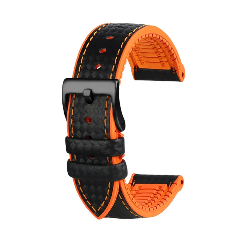 thumbnail image 1 of Correa de caucho de fibra de carbono para reloj Fossil de 20 mm y 22 mm con cierre de acero inoxidable y cadena deportiva resistente al agua para reloj Mido T-issot, 1 of 5