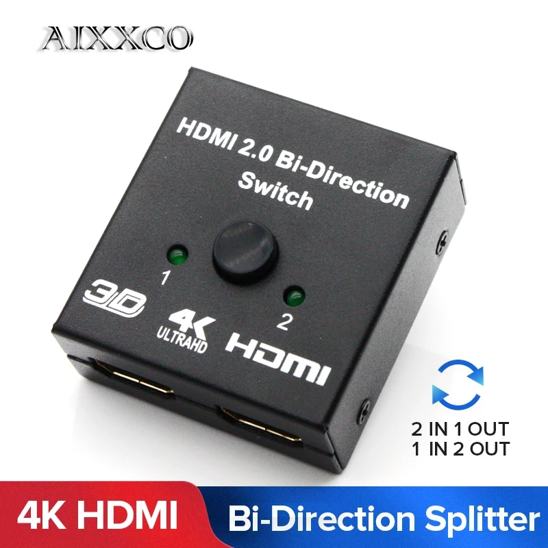 AIXXCO HDMI переключатель Bi Direction 4K коммутатор 2 в 1 выход сплиттер 1x 2/2x1 адаптер Выход