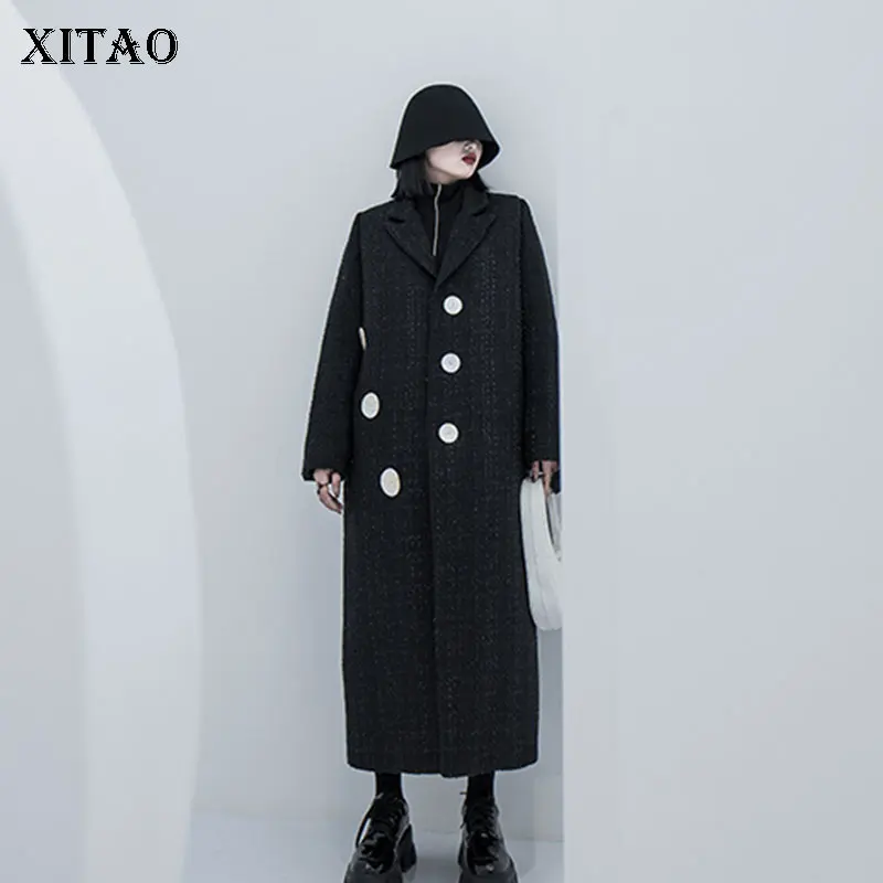 XITAO, длинное, черное, смешанное, модное, новинка, зимнее, необычное, с одним нагрудным карманом, полный рукав, миноритарное, повседневное, Свободное пальто DMY2225