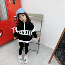 1898 Новинка года, корейский Свободный спортивный костюм для детей ветрозащитная куртка, пальто и леггинсы комплект одежды из 2 предметов для девочек