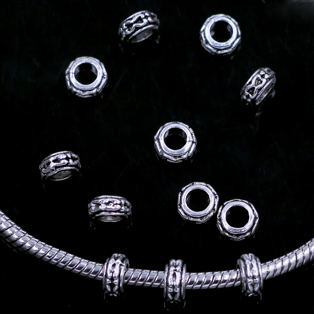 500Pcs Spacer Beads Silver Tone Carved Ring Fit For European Charms Bracelet Jewelry DIY Making Charms Findings 6x3mm