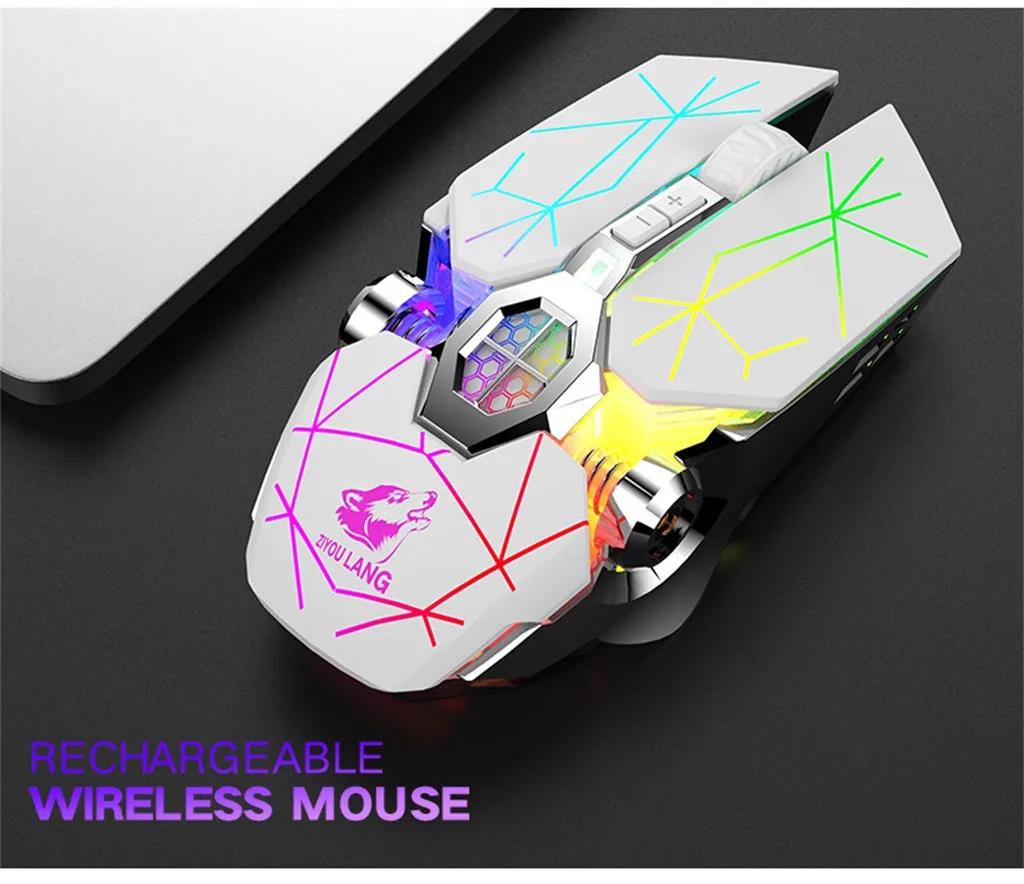 Wireless Mouse Mute Liquid cooled Shining Mechanical 6 Buttons 2400 DPI USB Chargeable Gaming Mice For PC Laptops | Компьютеры и офис