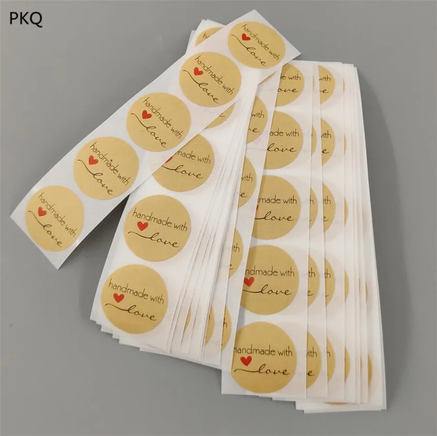 

100stickers Round Kraft Paper Handmade with love Label Sticker round thank you sealing labels