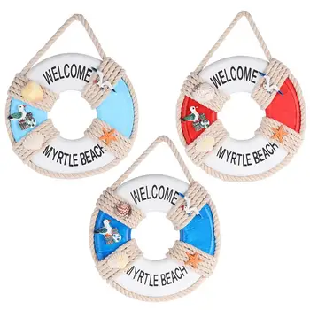 

3PCS Hanging Life Buoy Mediterranean Retro Wooden Decorative Decoration For Store Home Wedding Beach Bar