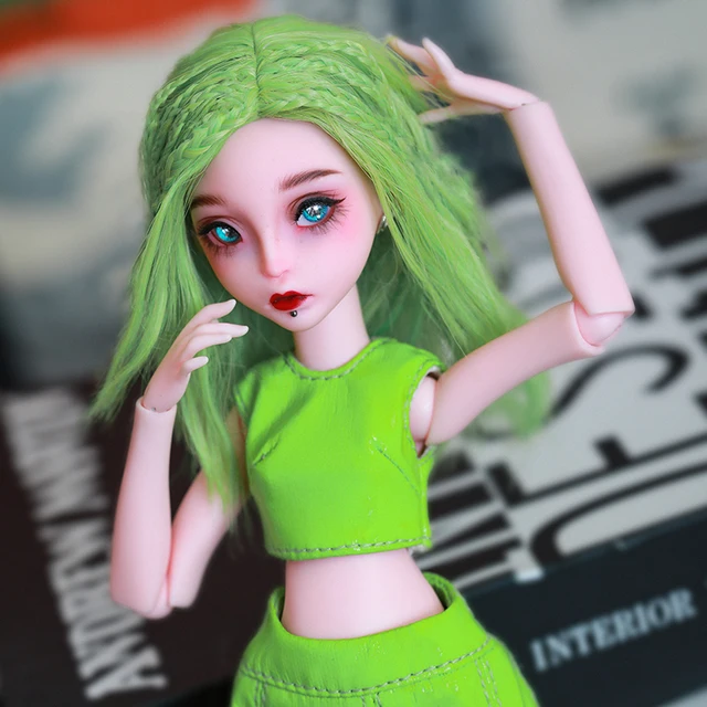 Newest Design Yomi BJD Doll 1/6 Size Cool Girls Ball Jointed Dolls Resin Art Toys with Fullset Green Color Wig Dolls 6